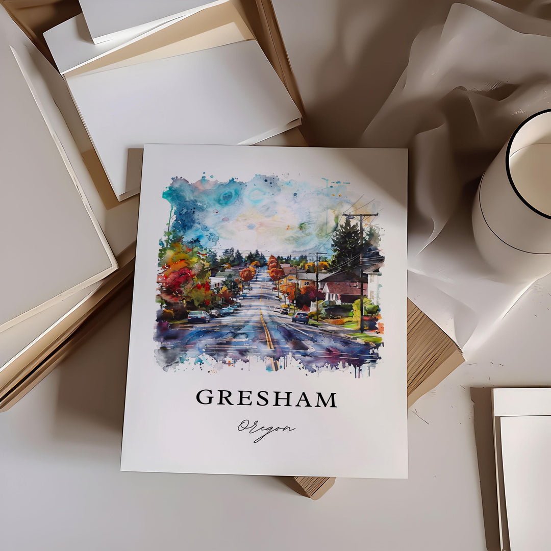 Gresham, Oregon, USA – Watercolor Art Print