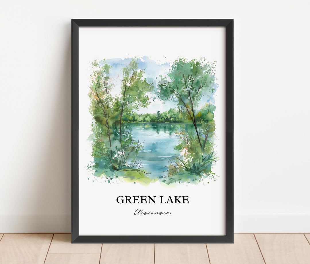 Green Lake WI Wall Art, Big Green Lake Print, Wisconsin Watercolor Art, Green Lake WI Gift, Travel Print, Travel Poster, Housewarming Gift