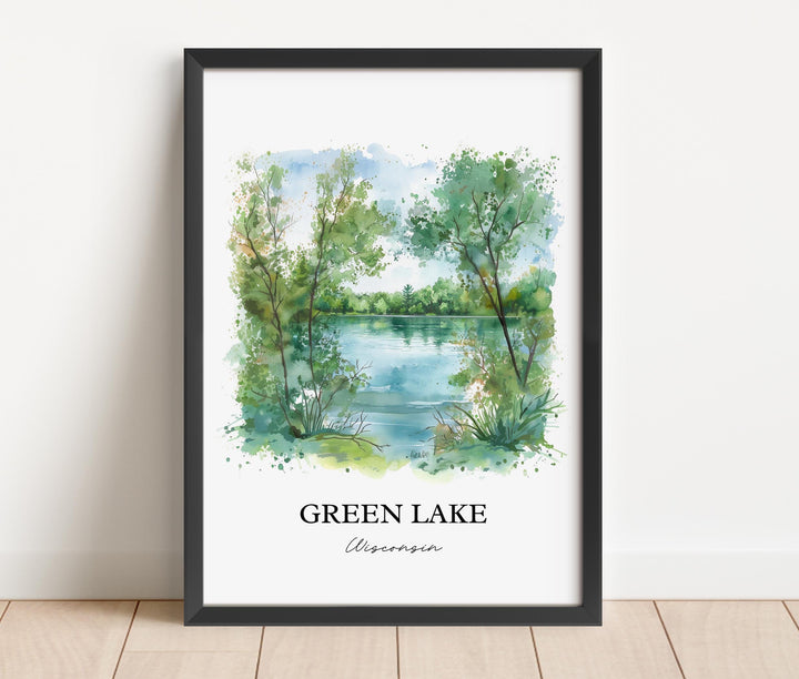 Green Lake WI Wall Art, Big Green Lake Print, Wisconsin Watercolor Art, Green Lake WI Gift, Travel Print, Travel Poster, Housewarming Gift