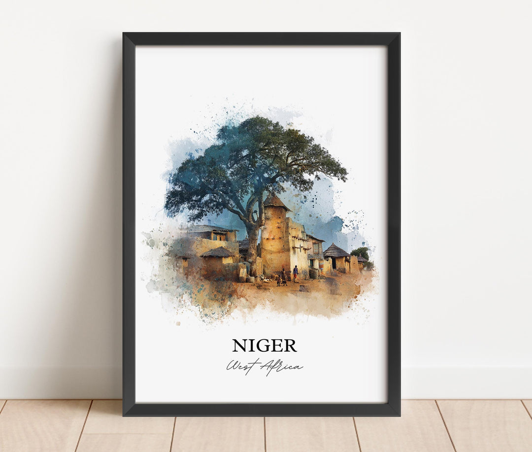 Niger Wall Art, Niger Africa Print, Niger Watercolor Art, West Africa Gift, Travel Print, Travel Poster, Housewarming Gift