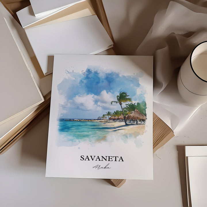 Savaneta Wall Art, Savaneta Aruba Print, Aruba Watercolor Art, Savaneta Aruba Gift, Travel Print, Travel Poster, Housewarming Gift