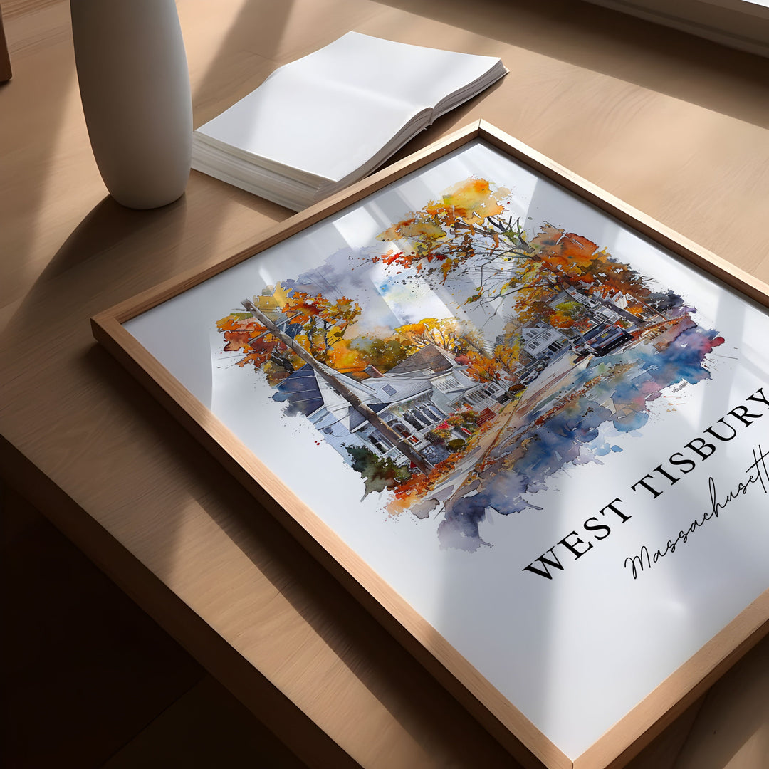 West Tisbury Wall Art, Marthas Vineyard Print, West Tisbury Watercolor, Dukes County MA Gift, Travel Poster, Housewarming Gift