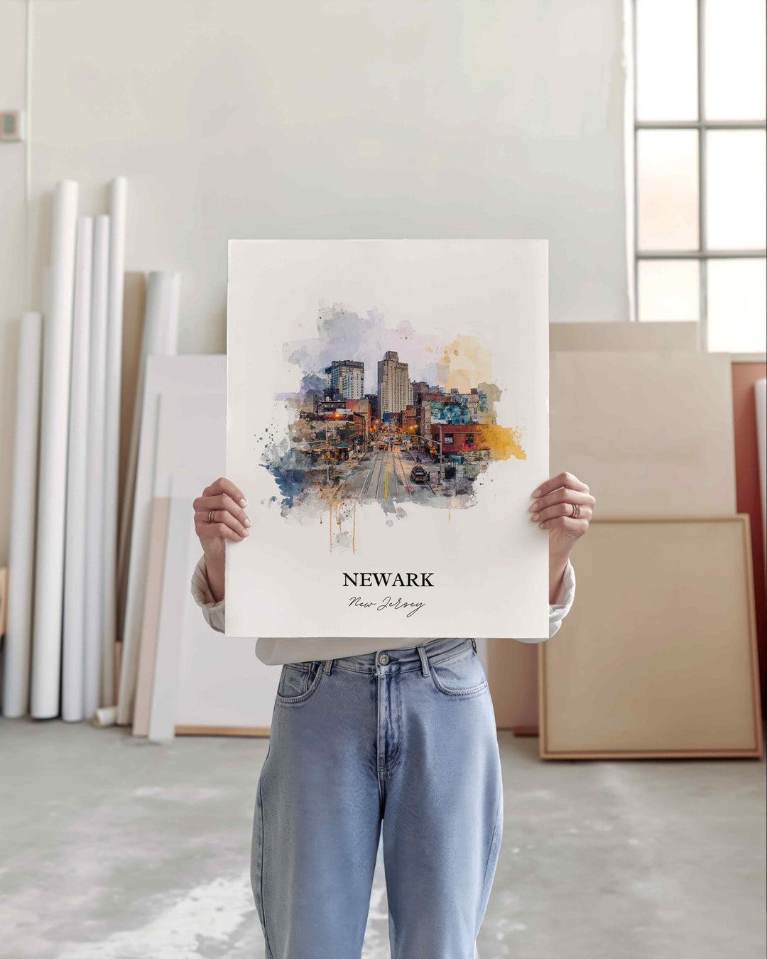 Newark NJ Wall Art, Newark Print, Newark Watercolor Art, Newark NJ Skyline Gift, Travel Print, Travel Poster, Housewarming Gift