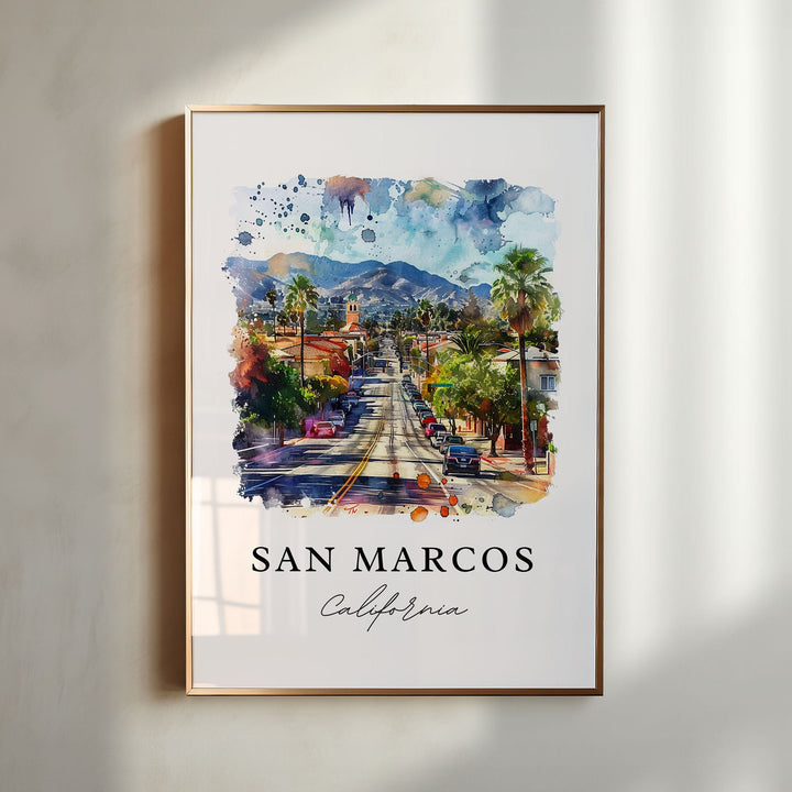 San Marcos California Wall Art, San Marcos Print, San Marcos Watercolor Art, San Marcos Gift,