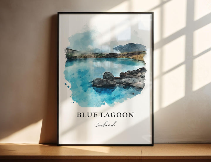 Blue Lagoon Wall Art, Iceland Print, Grindavík Iceland Watercolor Art, Blue Lagoon Gift, Travel Print, Travel Poster, Housewarming Gift