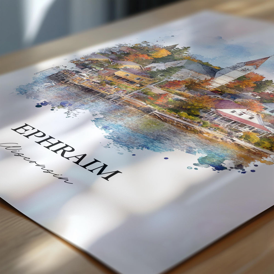 Ephraim WI Wall Art, Ephraim Print, Wisconsin Watercolor Art, Ephraim Wisconsin Gift, Travel Print, Travel Poster, Housewarming Gift
