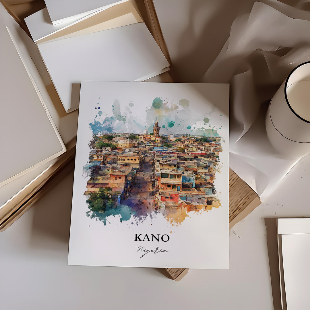 Kano Nigeria Wall Art, Kano Print, Nigeria Watercolor Art, Kano Nigeria Gift, Travel Print, Travel Poster, Housewarming Gift
