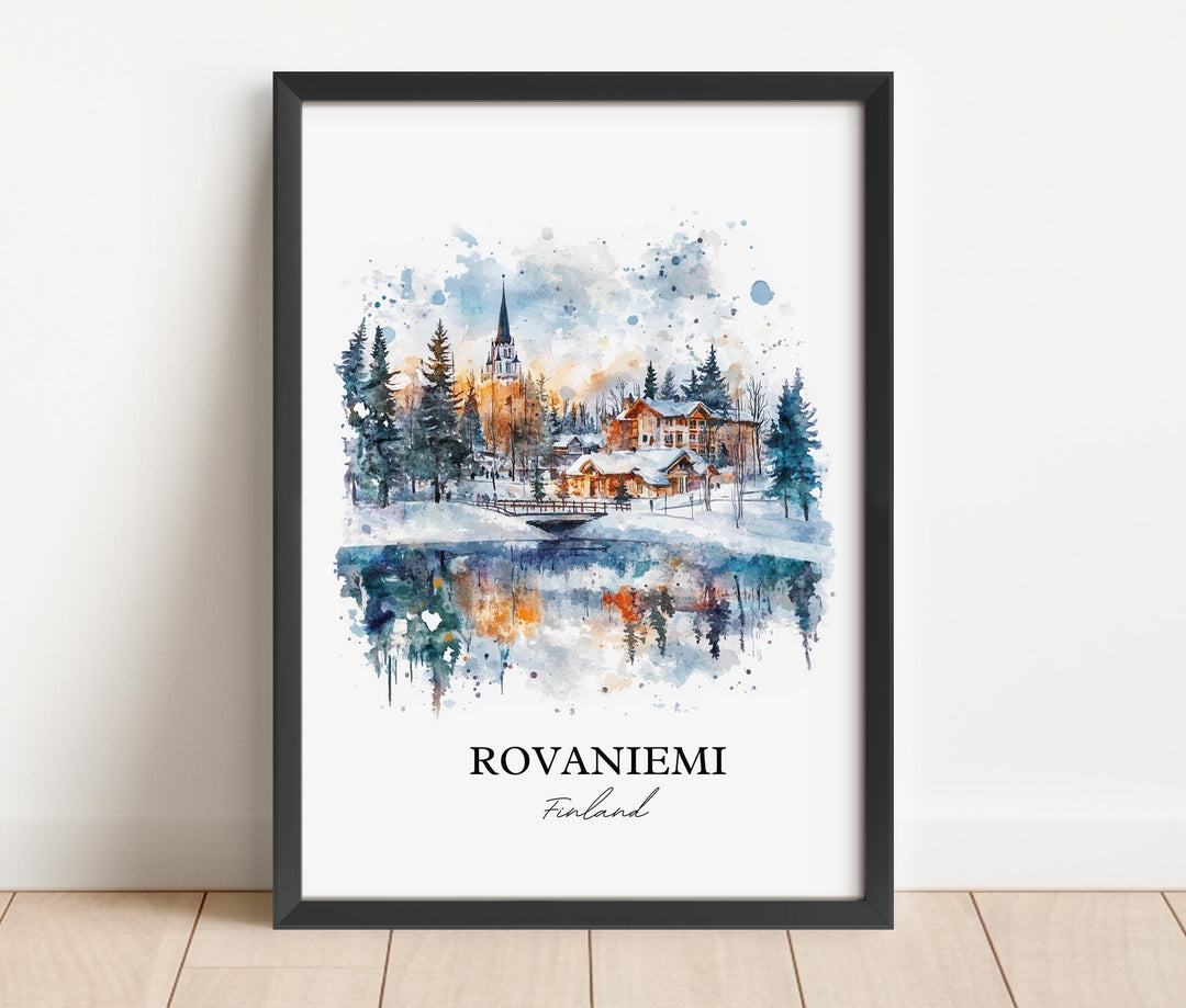 Rovaniemi Wall Art, Lapland Print, Finland Watercolor Art, Rovaniemi Gift, Travel Print, Travel Poster, Housewarming Gift