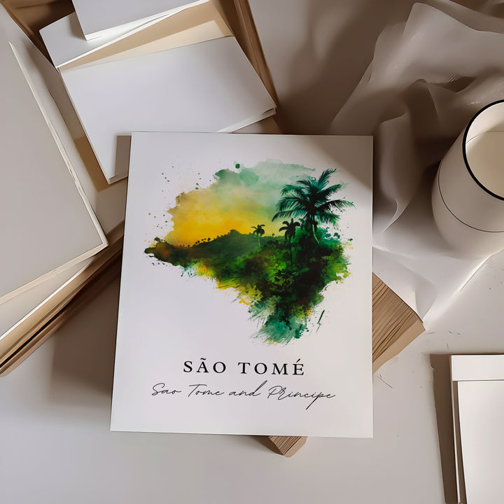 Sao Tome watercolor travel art - Sao Tome and Principe, Sao Tome print, Wedding gift, Birthday present, Custom Text, Perfect Gift