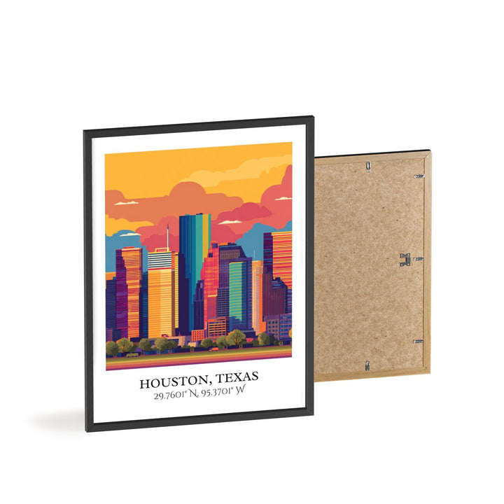 Houston Art, Houston Texas Retro Travel Art, Houston Home Decor, Houston Texas Gift, Texas Travel Art, Travel Prints, Housewarming Gift