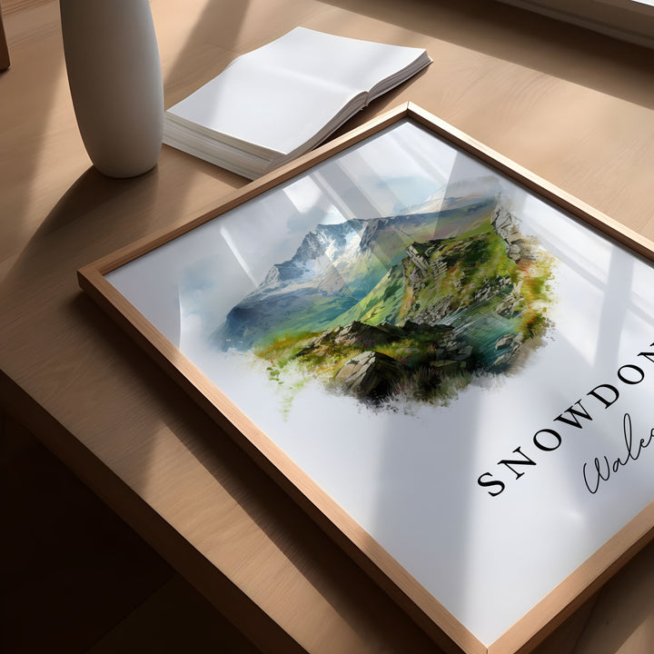 Snowdon traditional travel art - Wales, Snowdon poster print, Wedding gift, Birthday present, Custom Text, Perfect Gift