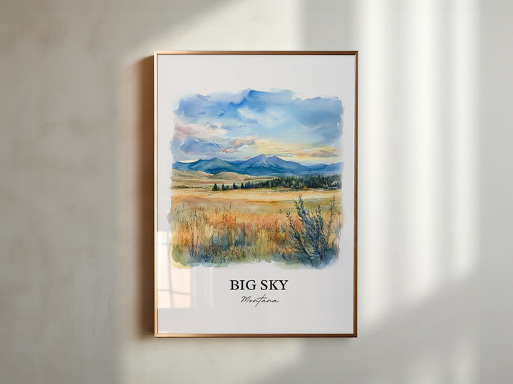 Big Sky MT Wall Art, Big Sky Montana Print, Montana Watercolor Art, Big Sky MT Gift, Travel Print, Travel Poster, Housewarming Gift
