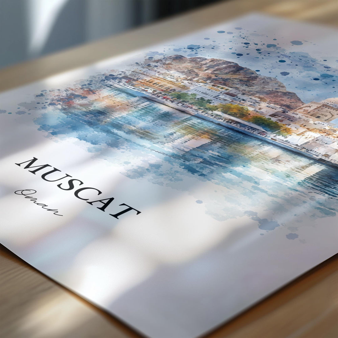 Muscat Oman Wall Art, Muscat Print, Oman Watercolor Art, Muscat Oman Gift, Travel Print, Travel Poster, Housewarming Gift