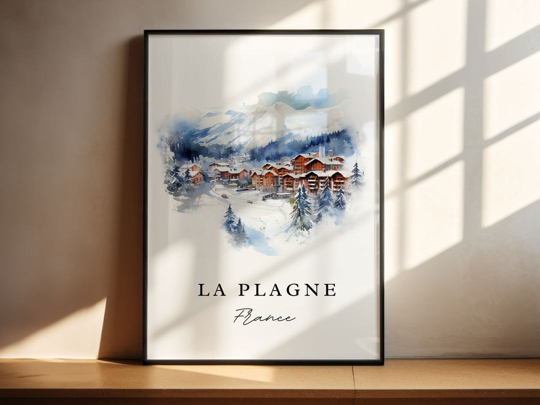 La Plagne Wall Art, La Plagne France Print, La Plagne Watercolor Art, French Alps Art Gift,