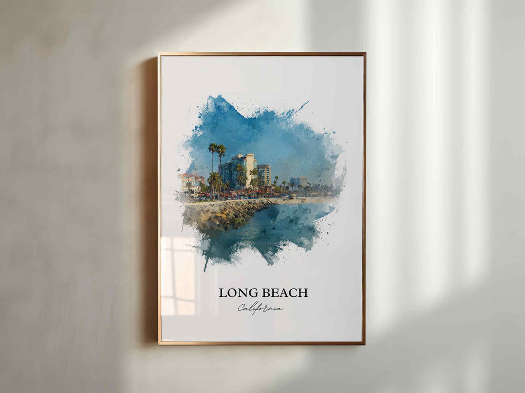 Long Beach CA Wall Art, Long Beach Print, California Watercolor Art, Queensway Bay Gift, Travel Print, Travel Poster, Housewarming Gift