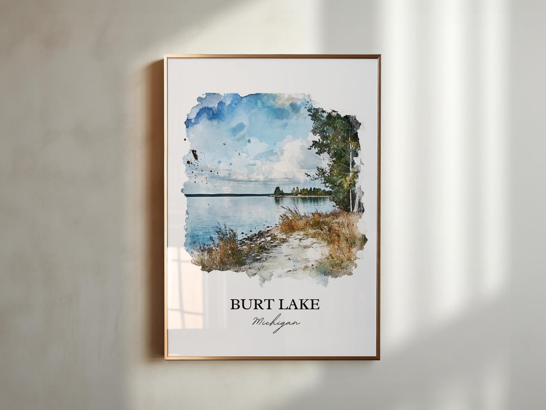 Burt Lake Michigan Art, Cheboygan County Print, Michigan Watercolor, Burt Lake Michigan Gift, Travel Print, Travel Poster, Housewarming Gift