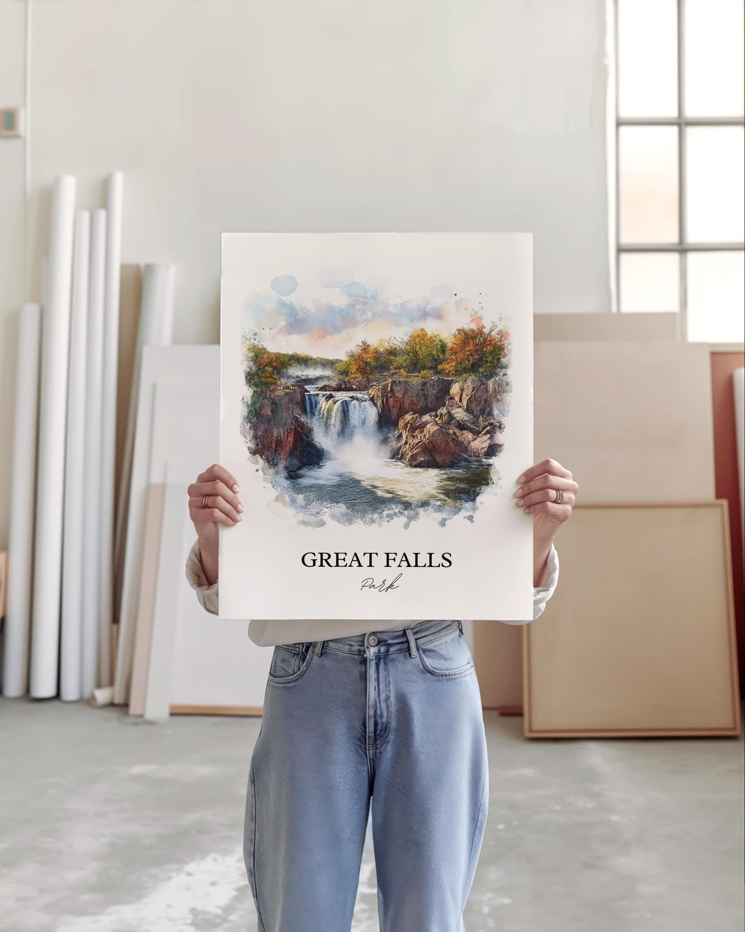 Great Falls Park Wall Art, Fairfax County Print, McLean VA Watercolor, Great Falls Park Gift, Travel Print, Travel Poster, Housewarming Gift