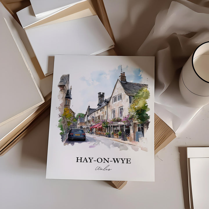 Hay-on-Wye Wall Art, Powys Wales Print, Wales Watercolor Art, Hay-on-Wye Gift, Travel Print, Travel Poster, Housewarming Gift