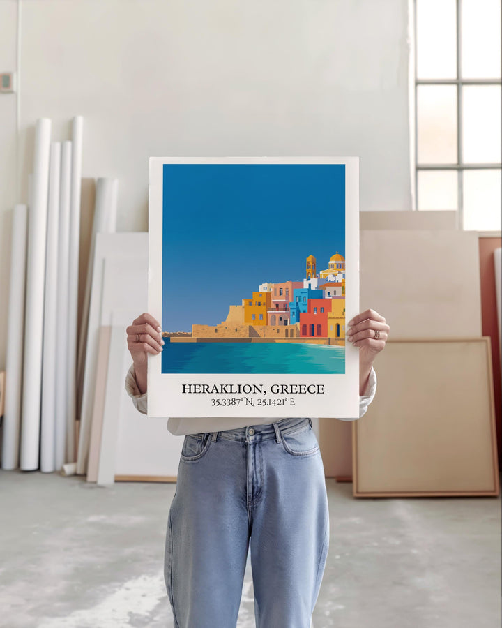 Heraklion Art, Heraklion Greece Retro Travel Art, Greece Home Decor, Greece Gift, Heraklion Travel Art, Travel Prints, Housewarming Gift