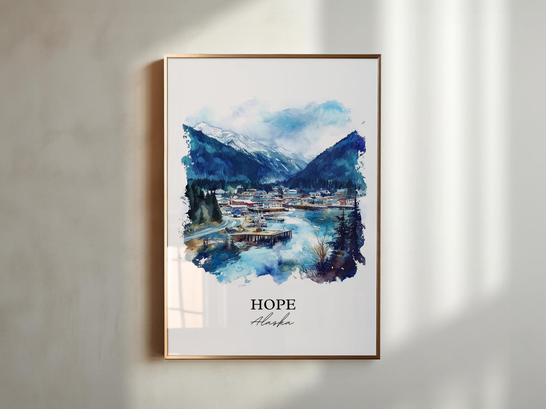 Hope Alaska Wall Art, Kenai Peninsula Print, Alaska Watercolor Art, Hope AK Gift, Travel Print, Travel Poster, Housewarming Gift