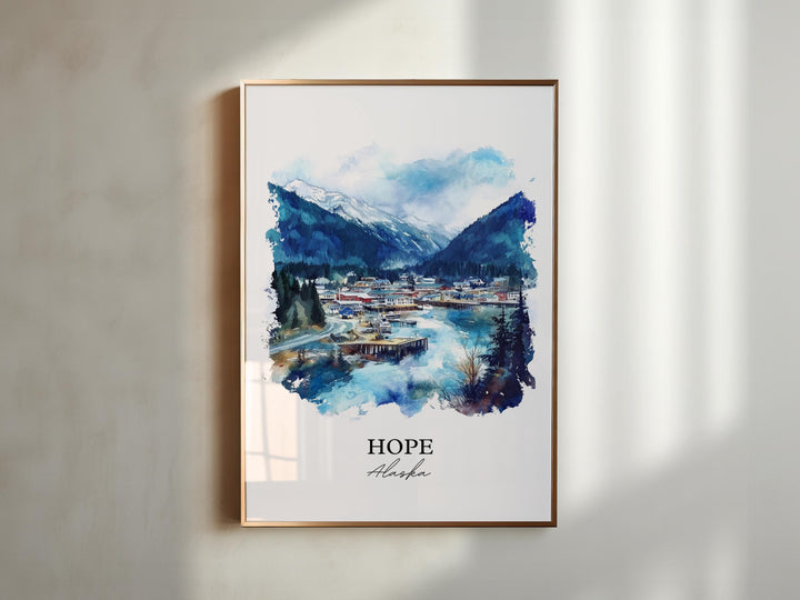 Hope Alaska Wall Art, Kenai Peninsula Print, Alaska Watercolor Art, Hope AK Gift, Travel Print, Travel Poster, Housewarming Gift
