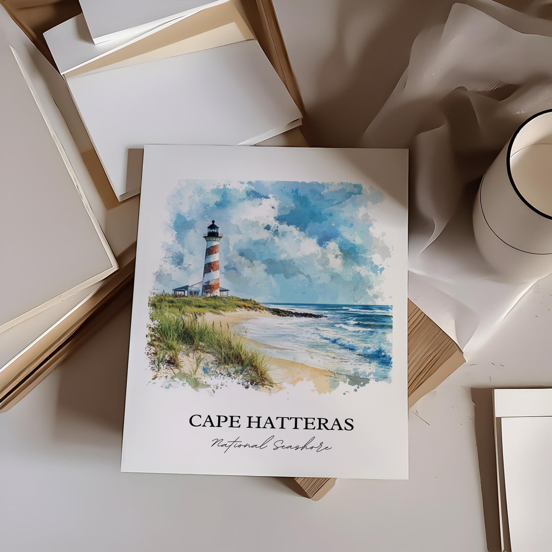Cape Hatteras Wall Art, Hatteras Island Print, Cape Hatteras Watercolor, Cape Hatteras Gift, Travel Print, Travel Poster, Housewarming Gift