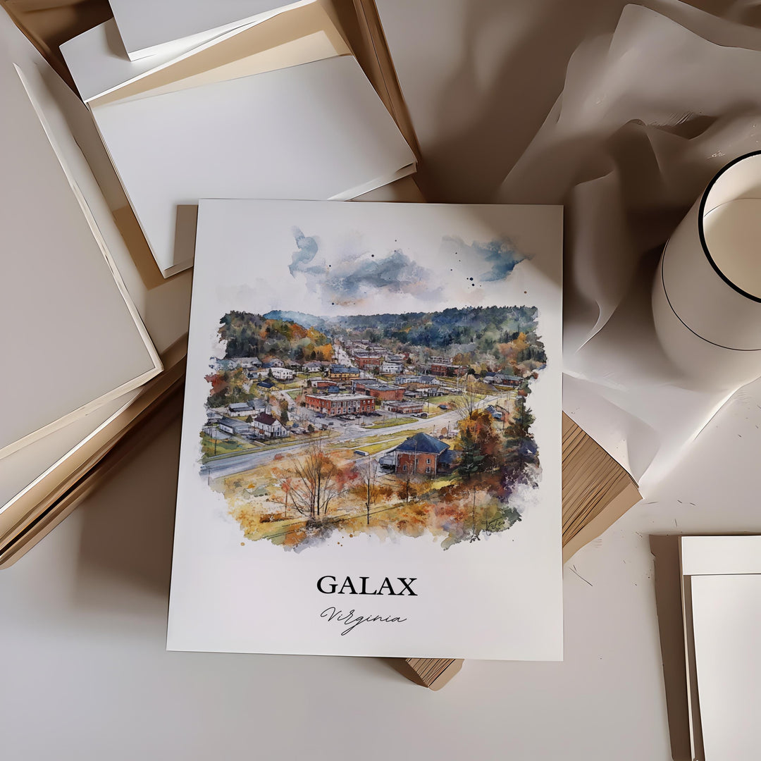 Galax VA Wall Art, Carroll County Print, Virginia Watercolor Art, Galax Virginia Gift, Travel Print, Travel Poster, Housewarming Gift