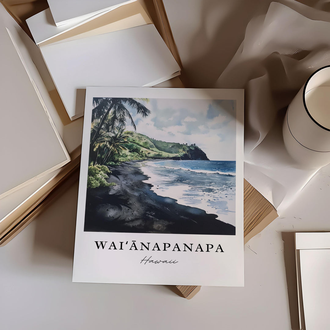 Waianapanapa Wall Art, Maui Print, Maui HI Watercolor Art, Waianapanapa State Park Gift,