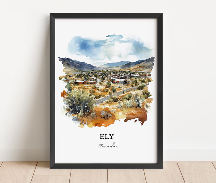 Ely Nevada Wall Art, Ely NV Print, Nevada Watercolor Art, White Pine County Nevada Gift, Travel Print, Travel Poster, Housewarming Gift