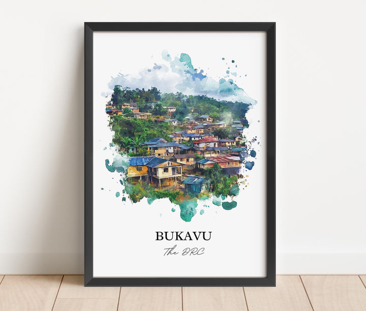 Bukavu Wall Art, Democratic Republic of Congo Print, DRC Watercolor Art, Bukavu Gift, Travel Print, Travel Poster, Housewarming Gift