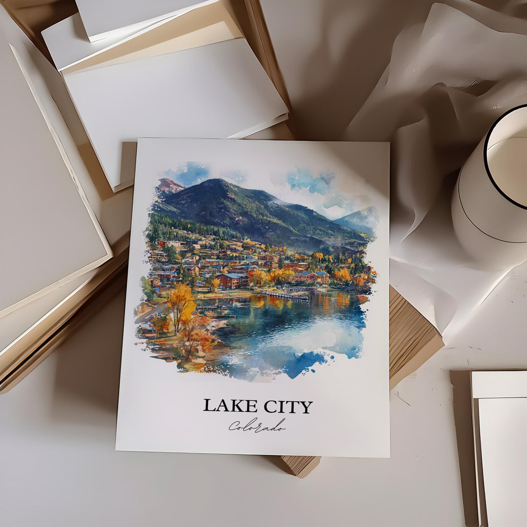 Lake City CO Wall Art, Hinsdale County Print, Colorado Watercolor Art, Lake City Gift, Travel Print, Travel Poster, Housewarming Gift