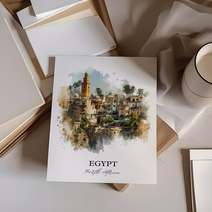 Egypt Wall Art, Egypt Print, North Africa Watercolor Art, Egypt Gift, Travel Print, Travel Poster, Housewarming Gift