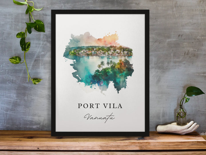 Port Vila traditional travel art - Vanatu, Port Vila poster, Wedding gift, Birthday present, Custom Text, Personalised Gift