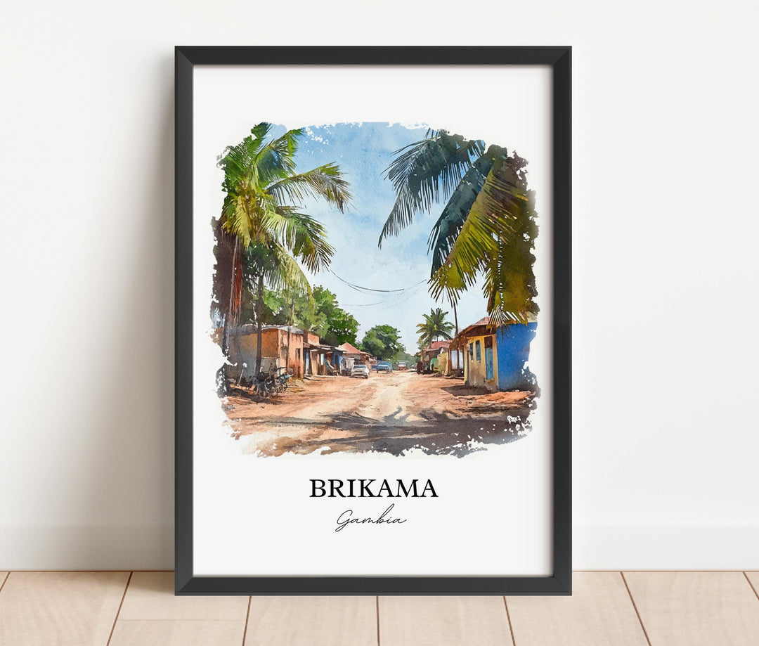 Brikama Wall Art, Gambia Print, Gambia Watercolor Art, Brikama Gambia Gift, Travel Print, Travel Poster, Housewarming Gift