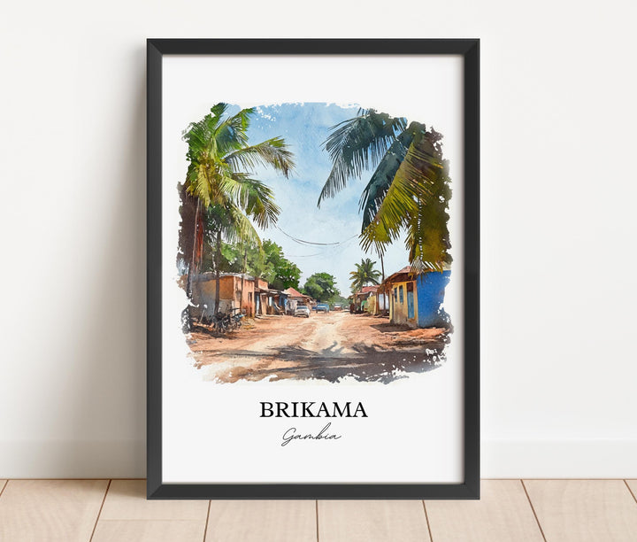 Brikama Wall Art, Gambia Print, Gambia Watercolor Art, Brikama Gambia Gift, Travel Print, Travel Poster, Housewarming Gift