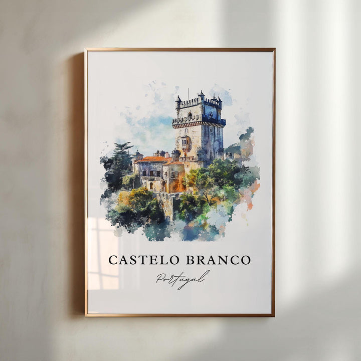 Castelo Branco Art, Castelo Branco Print, Castelo Branco Watercolor, Central Portugal Gift,