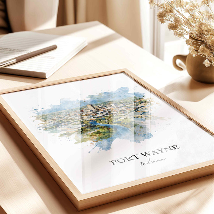Fort Wayne Wall Art, Indiana Print, Indiana Watercolor Art, Fort Wayne Skyline Gift, Travel Print, Travel Poster, Housewarming Gift