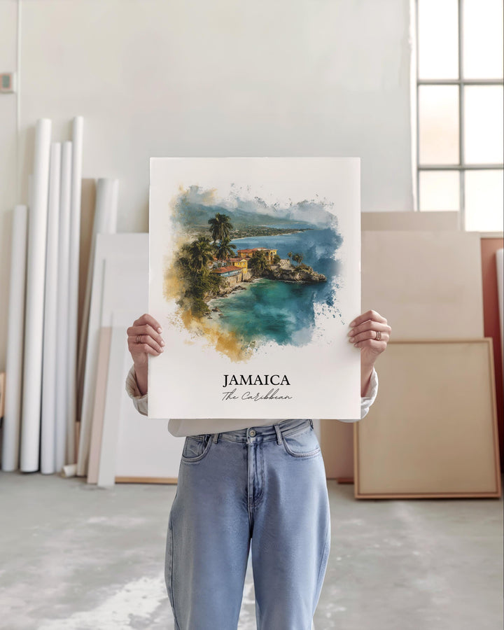 Jamaica Wall Art, Jamaica Print, Caribbean Watercolor Art, Jamaica Gift, Travel Print, Travel Poster, Housewarming Gift
