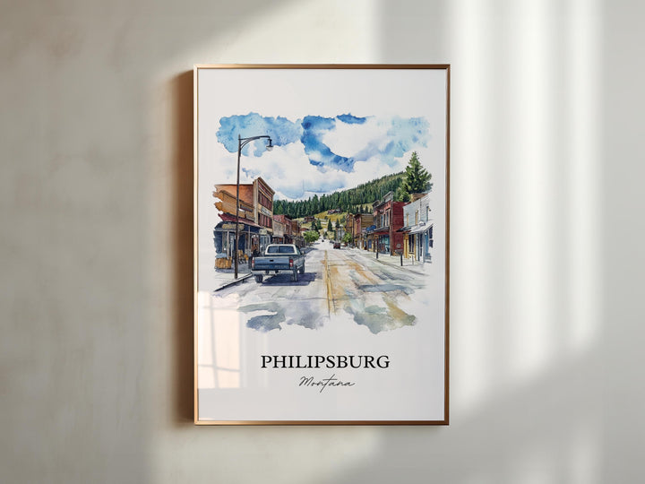 Philipsburg MT Wall Art, Philipsburg Print, Montana Watercolor Art, Granite County MT Gift, Travel Print, Travel Poster, Housewarming Gift