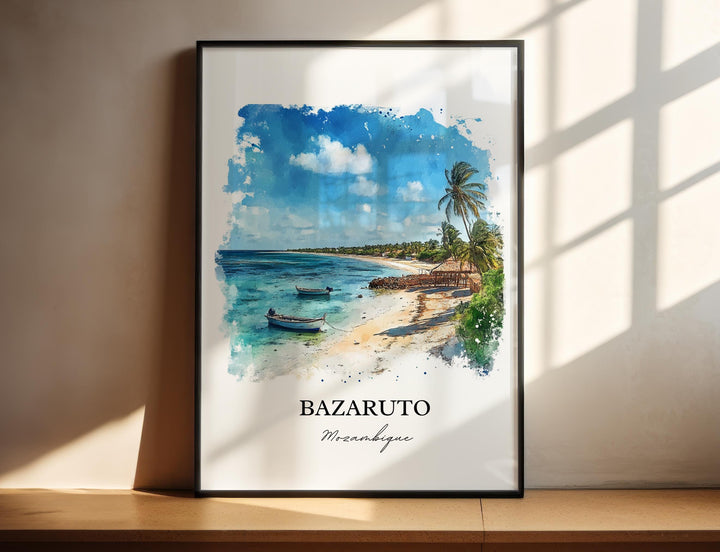 Bazaruto Wall Art, Bazaruto Island Print, Mozambique Watercolor Art, Bazaruto Gift, Travel Print, Travel Poster, Housewarming Gift
