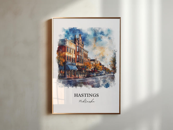 Hastings NE Wall Art, Adams County Print, Nebraska Watercolor Art, Hastings Nebraska Gift, Travel Print, Travel Poster, Housewarming Gift
