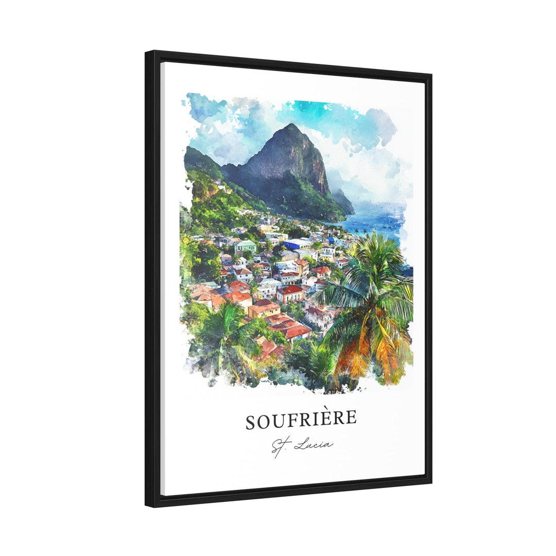 Soufriere Wall Art, Soufriere Print, St. Lucia Watercolor Art, Saint Lucia Gift, The Pitons