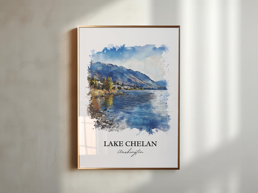 Lake Chelan Wall Art, Chelan County Print, Washington Watercolor Art, Lake Chelan Gift, Travel Print, Travel Poster, Housewarming Gift