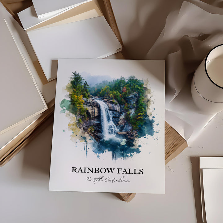 Rainbow Falls Wall Art, North Carolina Print, Rainbow Falls NC Artwork, Brevard Gift, Travel Print, Travel Poster, Housewarming Gift