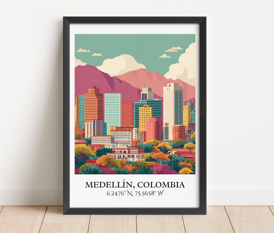 Medellín Art, Medellín Retro Travel Art, Colombia Home Decor, Colombia Gift, Colombia Travel Art, Travel Prints, Housewarming Gift