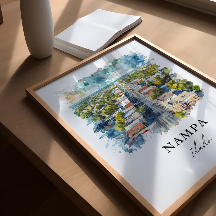 Nampa Idaho Wall Art, Nampa ID Print, Nampa Watercolor Art, Nampa Idaho Gift,