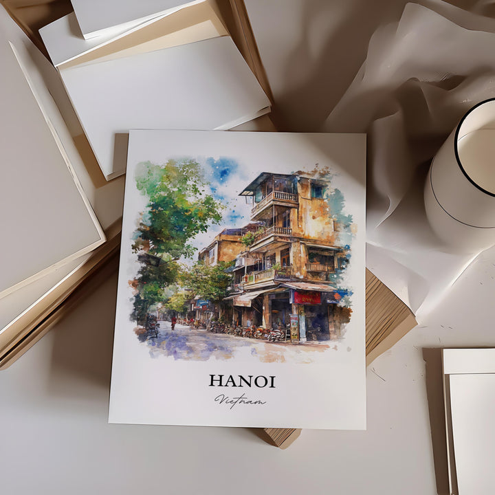 Hanoi Vietnam Wall Art, Hanoi Print, Vietnam Watercolor Art, Hanoi Vietnam Gift, Travel Print, Travel Poster, Housewarming Gift