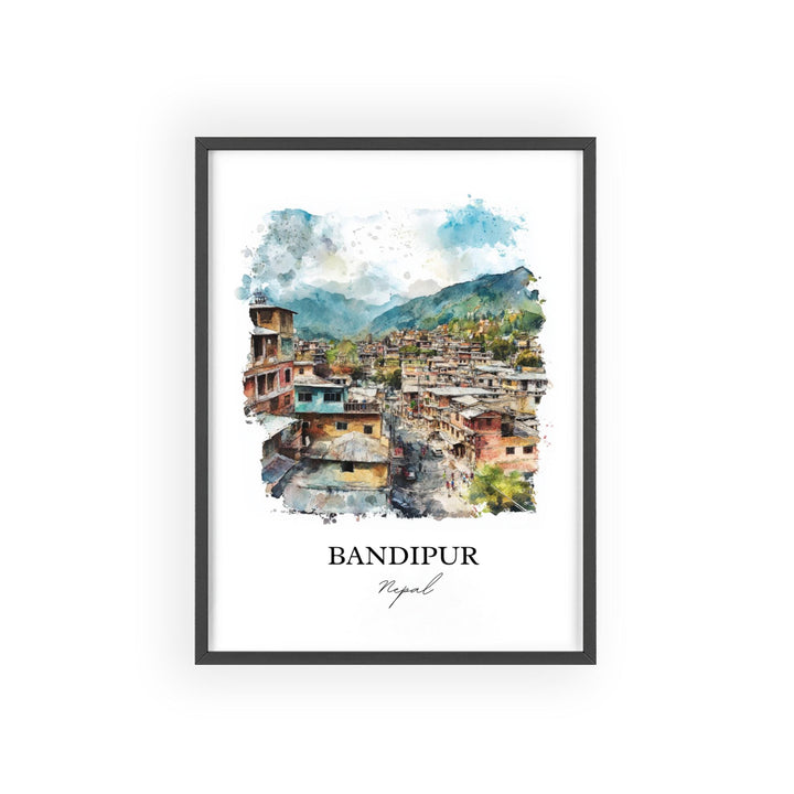 Bandipur Nepal Wall Art, Gandaki Province Print, Nepal Watercolor Art, Bandipur Nepal Gift, Travel Print, Travel Poster, Housewarming Gift
