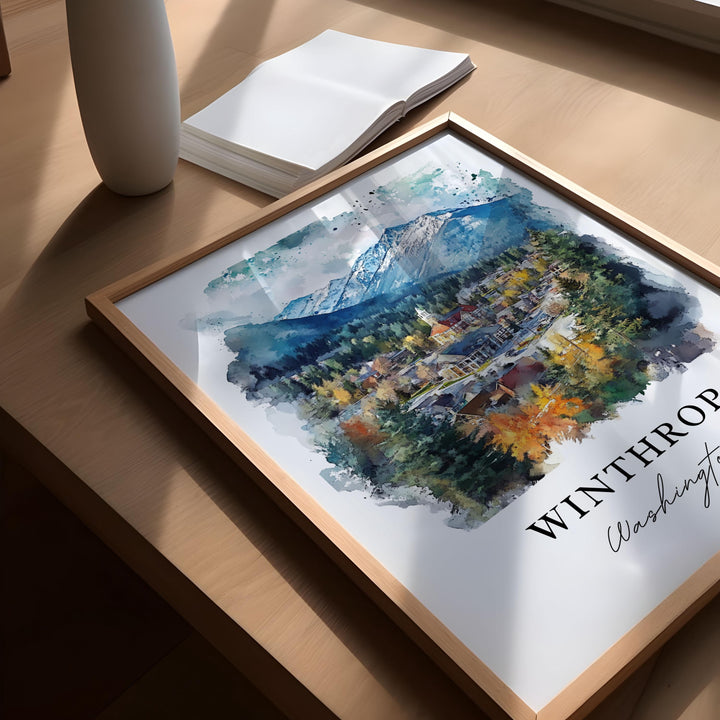 Winthrop WA Art, Winthrop Washington Print, Winthrop Watercolor Art, Winthrop WA Gift,