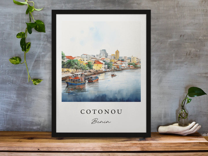 Cotonou traditional travel art - Benin, Cotonou poster, Wedding gift, Birthday present, Custom Text, Personalized Gift